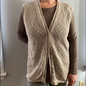 Sleeveless Button Down Knit Cardigan Camel Color
